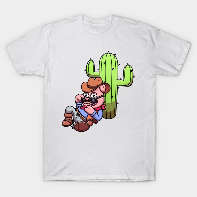 Wild West Pig With Cactus T-Shirt by TheMaskedTooner